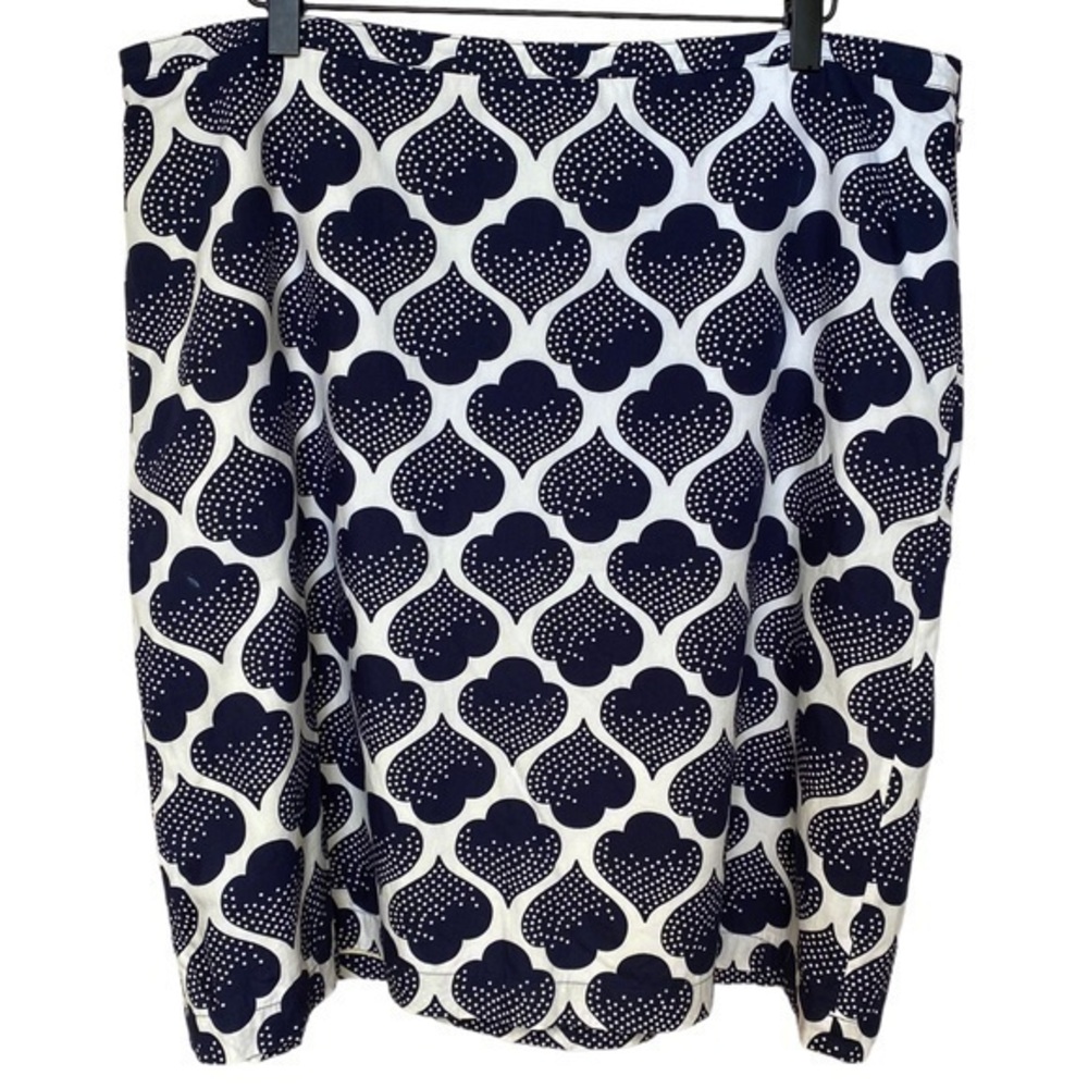 Boden Women’s Navy Blue White geometric Print Cotton Skirt Size 14 pockets